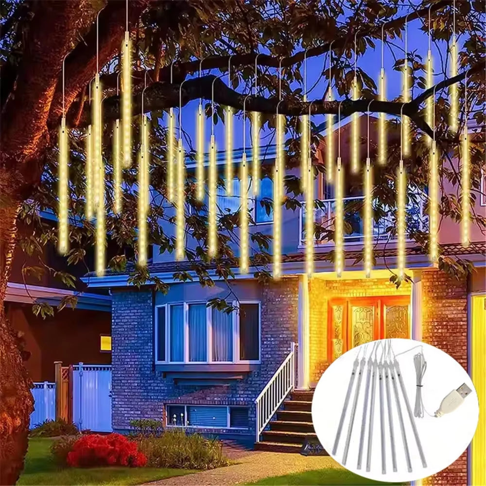 Revira™ Meteor Shower Christmas Lights – USB 8-Tube LED Falling Snow Glow (30cm & 50cm)
