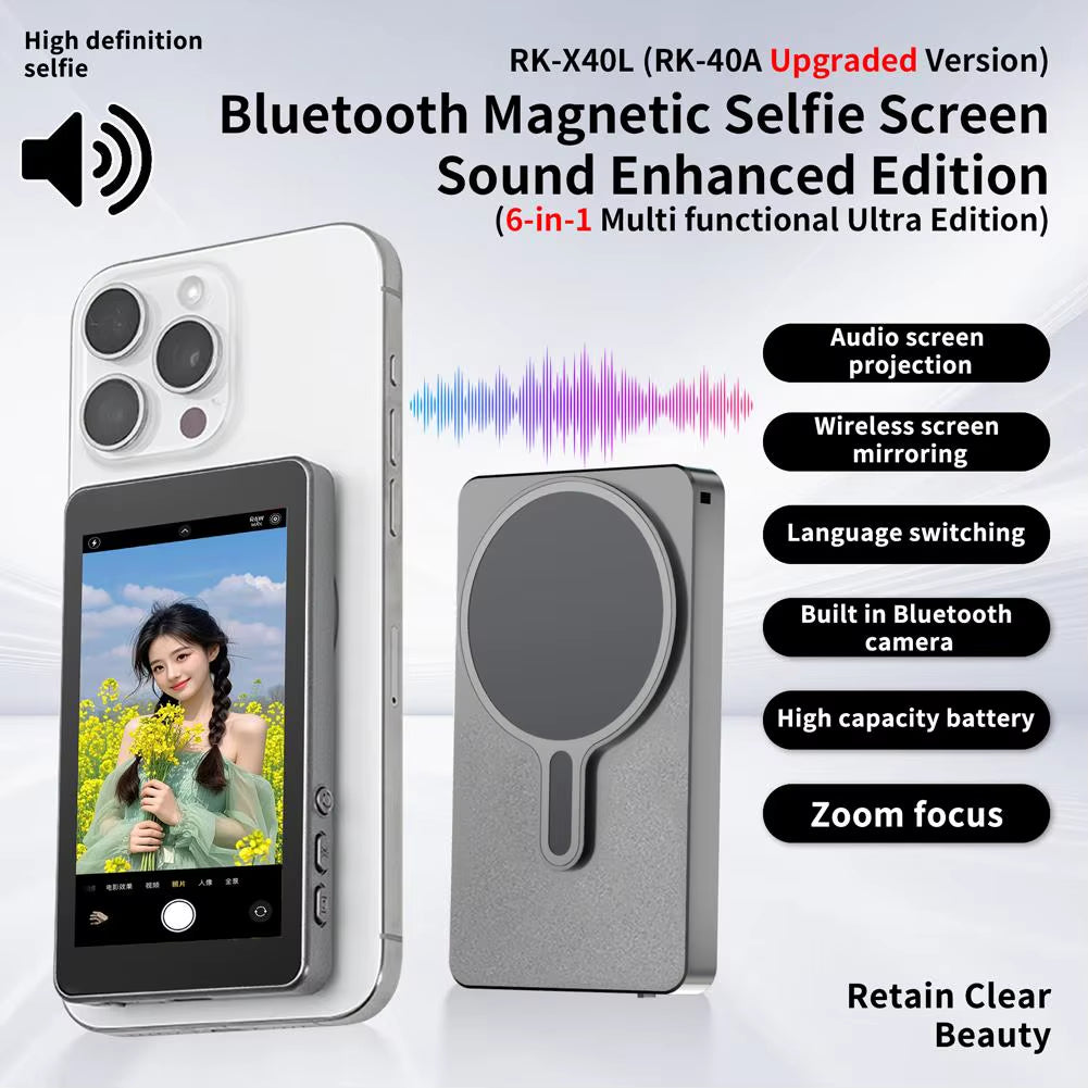 Magnetic Wireless Selfie Monitor – Rear Camera Viewfinder for iPhone & Android (3.94” HD Screen)