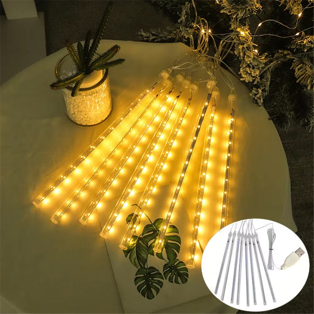 Revira™ Meteor Shower Christmas Lights – USB 8-Tube LED Falling Snow Glow (30cm & 50cm)