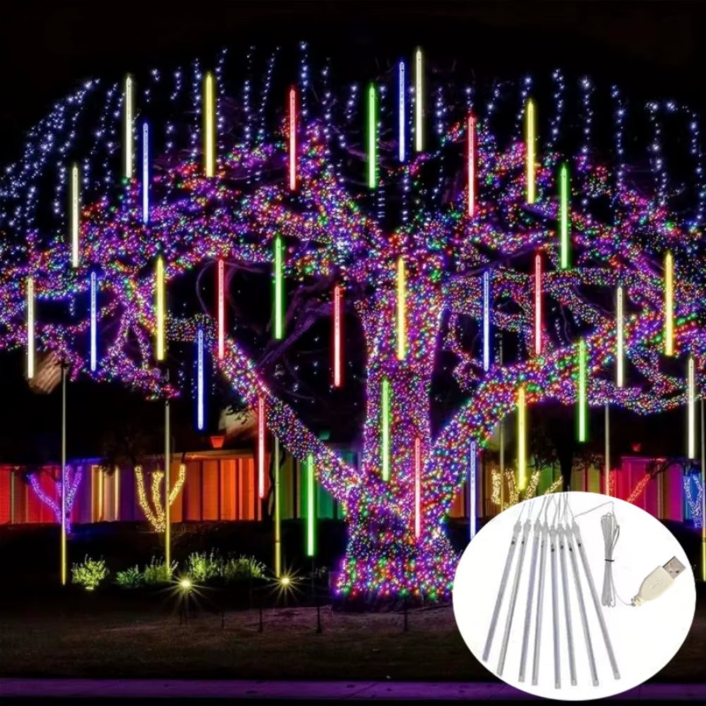Revira™ Meteor Shower Christmas Lights – USB 8-Tube LED Falling Snow Glow (30cm & 50cm)